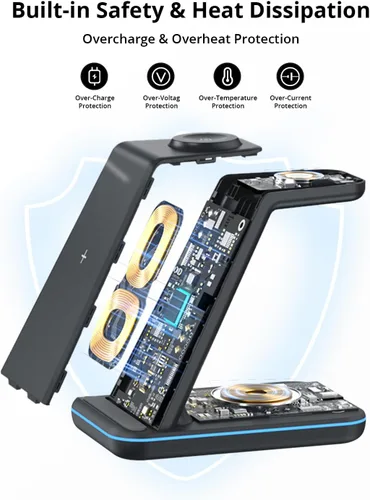 Vista 4 de Cargador inalámbrico para Samsung y Android: estación de carga JoyGeek 3 en 1 para S26/S25/S24/S23/S22/S21/S20/Note20/Z Fold&Flip, Galaxy