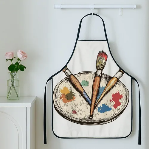 Vista 5 de Delantales de artista para pintar, diseño de paleta de pinceles vintage, delantal de arte para adultos, delantal de taller para clase de arte