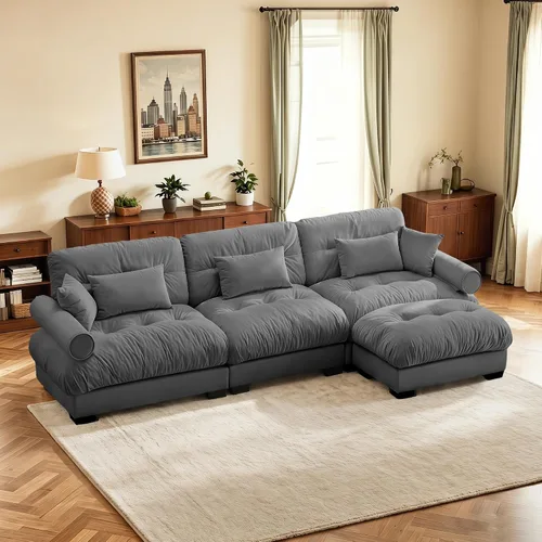Vista 116 de Sofá biplaza de 93.7 pulgadas, sofá modular de 2 plazas, sofás seccionales grandes de color beige y blanco para sala de estar, juego de sofá