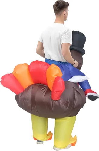 Vista 5 de IHGYT Riding Turkey Inflatable Costume Funny Blow up Cosplay Suit Adult Halloween Dress Up Free