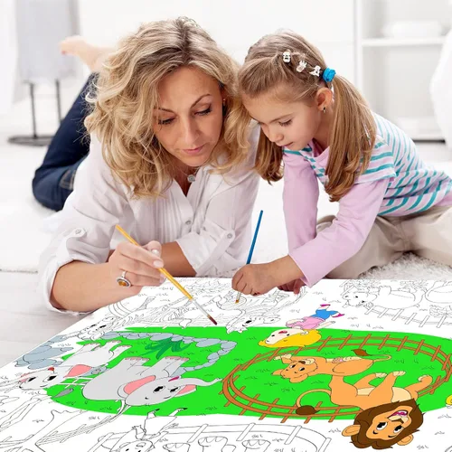Vista 6 de Póster gigante para colorear de animales del zoológico para niños, mantel grande para colorear, rollo de actividad, papel de dibujo, hojas