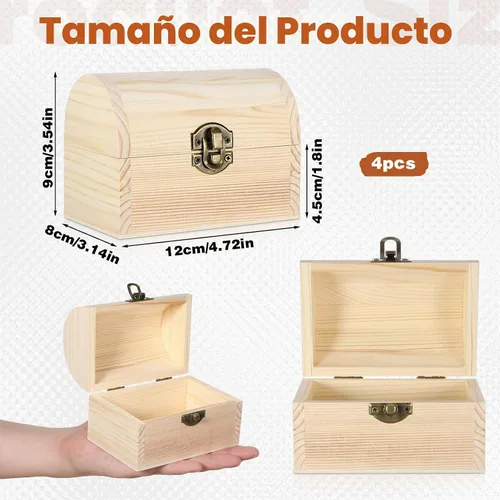 Vista 2 de 4 cajas de madera sin terminar de 4.72 x 3.15 pulgadas, cajas de madera