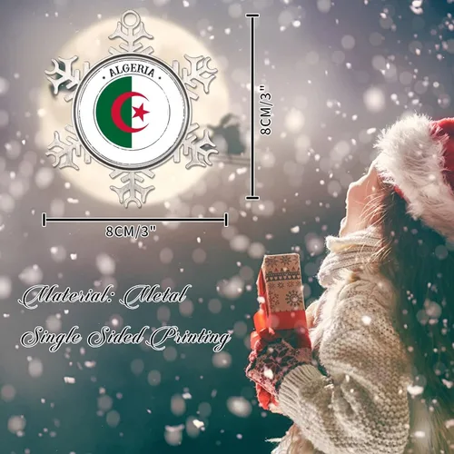 Vista 2 de Bandera de Argelia, adorno de Navidad para niños, bandera nacional, silueta de Argelia, decoración de Navidad, copo de nieve, adorno de metal