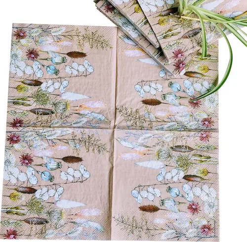 Vista 5 de 20 servilletas decorativas florales de 3 capas de 6.5 x 6.5 pulgadas para decoupage, eventos temáticos de la naturaleza, ecológicas y biodegradables