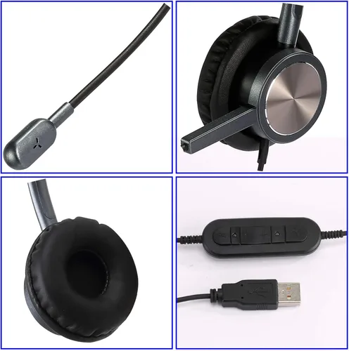 Vista 6 de Auriculares USB con micrófono para PC portátil, auriculares de computadora con micrófono cancelación de ruido controles en línea para oficina