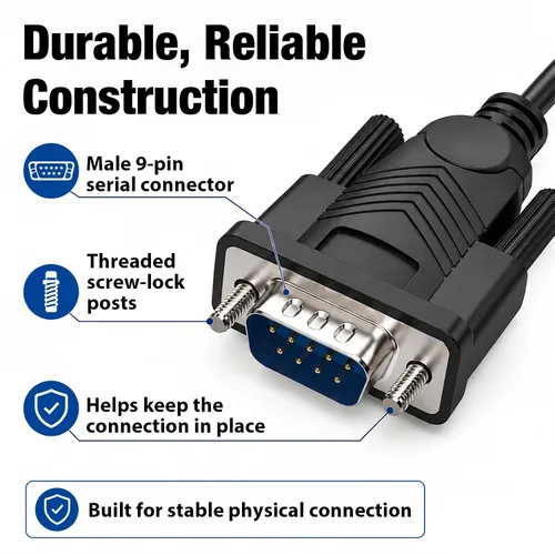 Vista 7 de Cyberguys! USB-C to RS232 DB9 Male Serial Cable with FTDI Chipset, 6 FT