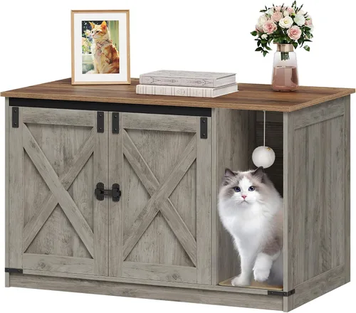 Vista 15 de Hzuaneri Caja de Arena para Gatos con Cerramiento, Mueble de Armario Oculto para Caja de Arena con Campana, Casa Interior para Gatos, Estilo Granja
