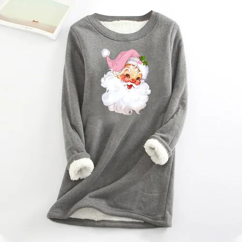 Vista 2 de Women's Cute Christmas Printed Thickened Plush Warm Long Sleeve Tops Sweatshirt Winter Fuzzy Pullover Loungewear