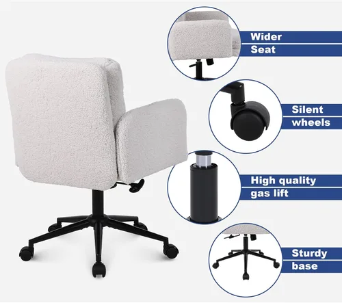 Vista 6 de Youhauchair Silla tapizada para oficina en casa, cachemira sintética, moderna, respaldo medio, silla de escritorio con ruedas, ergonómica, altura