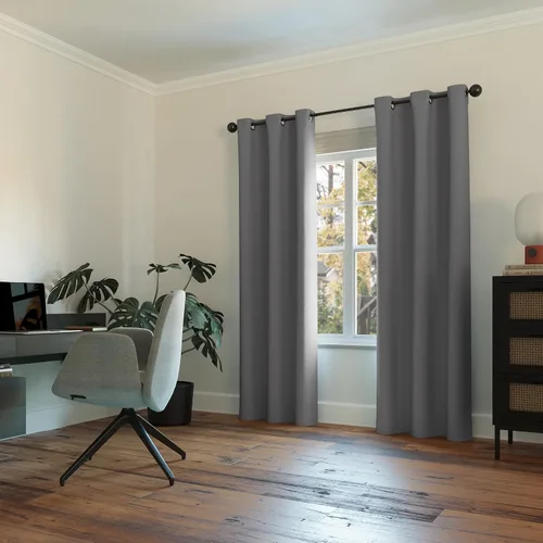 Vista 4 de Sun Zero Easton Panel de Cortina Opaca con Ojales de Ahorro de Energía, 40" x 63", Gris, Gris Raíz = {'valor': "['Gris']"}
