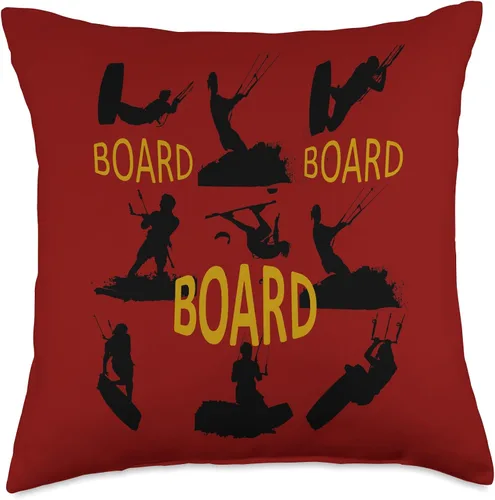 Vista 4 de Kitesurf Gifts and Surf Lover Tees by taiche Board Kitesurfer Humor Black Silhouette Throw Pillow, 16x16, Multicolor