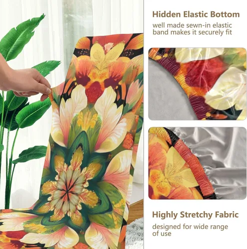 Vista 3 de Juego de 4 fundas decorativas de asiento de silla con diseño de flores de mandala bohemias, para festivales (Pascua, graduación, etc.), funda suave