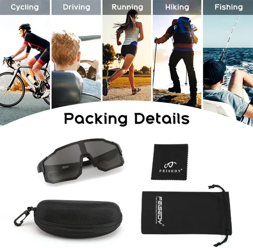 Vista 6 de FEISEDY Gafas de sol deportivas para hombres, mujeres y adolescentes - Béisbol, ciclismo, ciclismo UV400 protección B2388