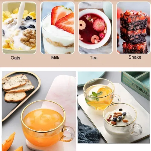 Vista 5 de Tazas de té de vidrio con borde dorado, tazas de café de 16 onzas, cuencos de yogur con cucharas, juego de 2