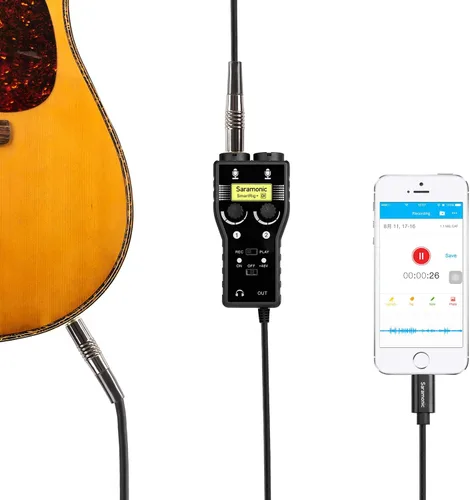 Vista 6 de Preamplificador de micrófono Lightning compatible con iPhone 11 X 8 7 6 Vlog, Saramonic 2 canales Lightning Mic XLR e interfaz de guitarra de 0.248