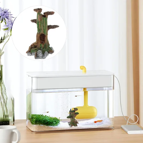 Vista 9 de Tronco de árbol artificial, acuario, tocón de resina, decoración de pecera, árbol de musgo simulado, adorno de paisaje para el hogar y terrario