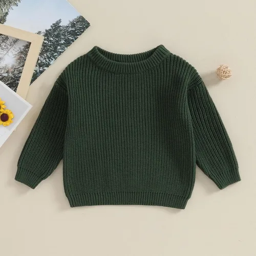 Vista 2 de Karwuiio Suéter de punto para bebé, niña, niño, cuello redondo, manga larga, sudadera para otoño e invierno