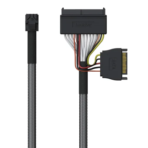 Vista 6 de LINKUP Cable interno U.2 16G Mini SAS HD a SFF-8639 3.9 ft PCIe Gen4, 85 ohmios, con alimentación SATA