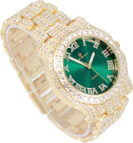 Vista 90 de Charles Raymond Bling-ed Out Ultimate Hip Hop Royalty Reloj para hombre con número romano de fácil lectura o indicadores de tiempo de diamantes