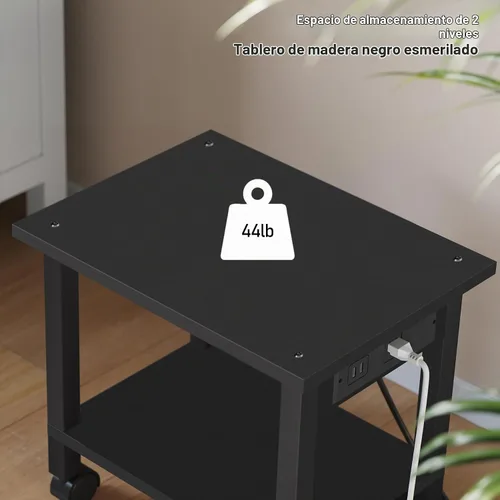Vista 6 de TUTOTAK Soporte de impresora de 2 niveles, carrito de impresora rodante con tomas de corriente y puertos USB, mesa de impresora móvil con ruedas