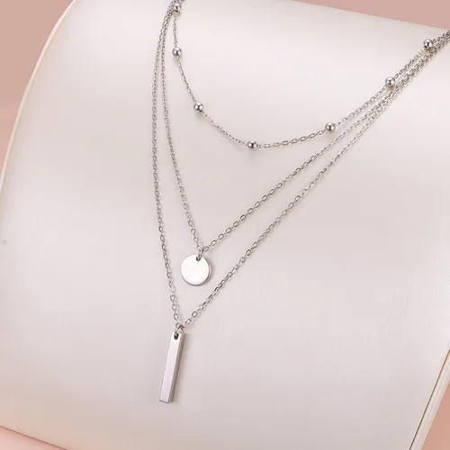 Vista 4 de DAOCHONG Collar con colgante de cadena larga triple multicapa de plata esterlina S925 para mujer
