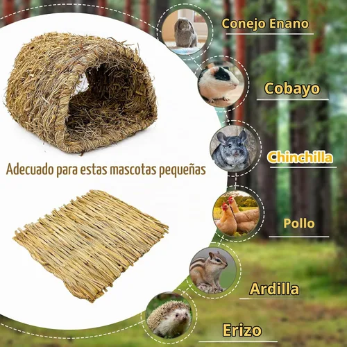 Vista 7 de Hamiledyi Túnel de hierba de conejo, cama de hierba de conejo, tapete tejido de paja natural para invierno, cabaña escondida cálida para conejo