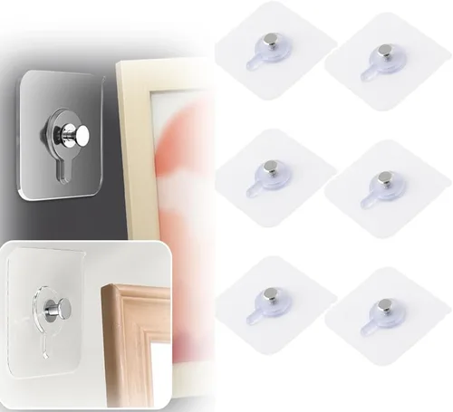 Vista 13 de Ganchos adhesivos sin taladros, colgadores de fotos mejorados sin clavos, ganchos adhesivos de montaje en pared para colgar, ganchos de pared sin