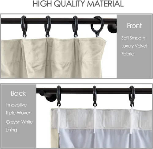 Vista 85 de cololeaf Panel de cortinas opacas de terciopelo con forro para cine en casa, cortina de ganchos planos para barra transversal o pista, 100 pulgadas