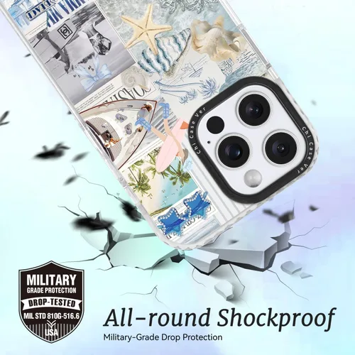 Vista 3 de para iPhone 7/8/SE, funda con collage nostálgico de playa con tabla de surf y Stay Salty, protección contra caídas de grado militar, cubierta
