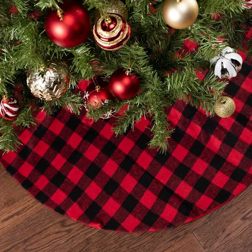 Vista 8 de Joiedomi - Falda de árbol de Navidad de 36" a cuadros de búfalo, color rojo y negro, alfombrilla decorativa para fiestas de Navidad, víspera de Año