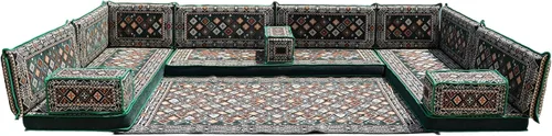 Vista 71 de arabicsofa Sofá en forma de U de estilo árabe para el suelo – Juego de Majlis hecho a mano – Sofá de estilo bohemio