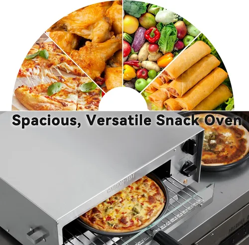 Vista 3 de CROSSON Horno eléctrico de pizza congelada para encimera para interiores con temporizador de 30 minutos, puerta de vidrio y luz interior, máquina