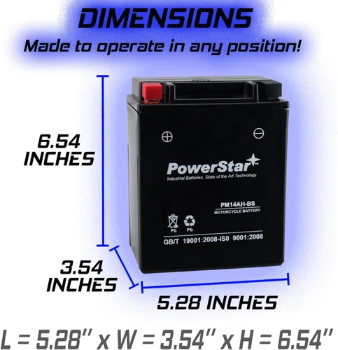 Vista 8 de PowerStar Batería ATV YTX14AH-BS compatible con Polaris Xpedition 425