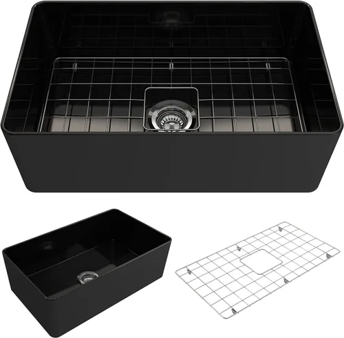 Vista 16 de BOCCHI Aderci - Fregadero de cocina ultradelgado con delantal delantero de granja de 30 pulgadas, fregadero de cocina de un solo tazón con rejilla