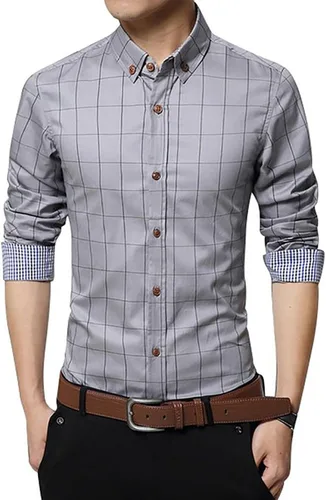 Vista 5 de LOCALMODE Camisa de vestir de manga larga 100% algodón para hombre, ajuste delgado, con botones