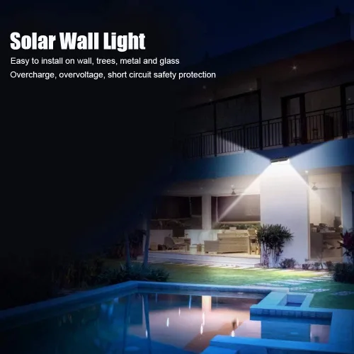 Vista 7 de Walfront Luz solar de pared con sensor de movimiento, 118 LED, 3 modos de iluminación, luz de seguridad impermeable para exteriores, para patio