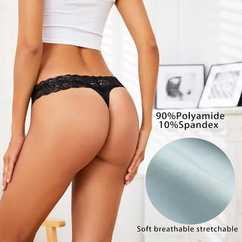 Vista 3 de Lace Thongs for Women Sexy Panties Seamless Thongs Bikini Underwear No Show T-back Tanga Hipster 6 Pack S-XL
