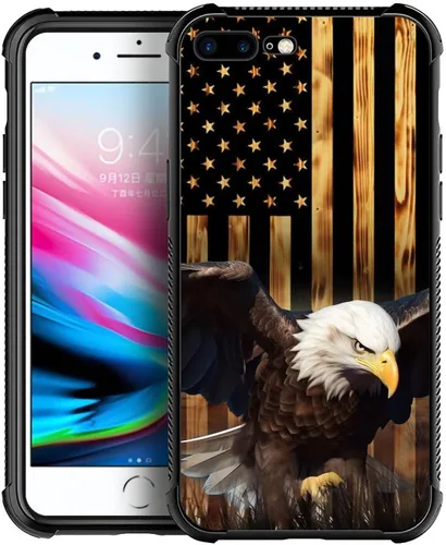 Vista 274 de Funda compatible con iPhone 8, a prueba de golpes, antiarañazos, bandera de ciervos de cola blanca de grano de madera estadounidense