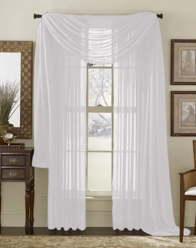 Vista 23 de Juego de 3 piezas de cortinas y cenefa Interior Trends, fina, totalmente cosida, juego de 2 cortinas y 1 cenefa a juego