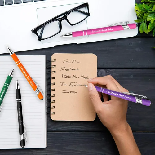 Vista 6 de 96 bolígrafos personalizados a granel con punta de lápiz capacitivo, bolígrafos personalizados con mensaje de logotipo y nombre, ideas de regalo
