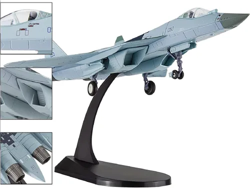 Vista 9 de Aleación Rusia SU57 Air Force Fighter Attack PlaneAircraft Modelo de avión Modelo 1:100 Modelo Simulación Ciencia Exposición