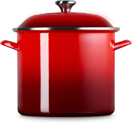 Vista 4 de Le Creuset - Olla tradicional esmaltada en acero, 12 cuartos de galón, Cerise con pomos de acero inoxidable
