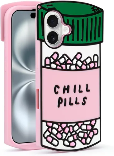 Vista 8 de Dumkery Funda para iPhone 13 Pro Max con pastillas para enfriar, iPhone 14 Pro Max, botella de cápsula para iPhone 15 Pro Max 3D de dibujos animados