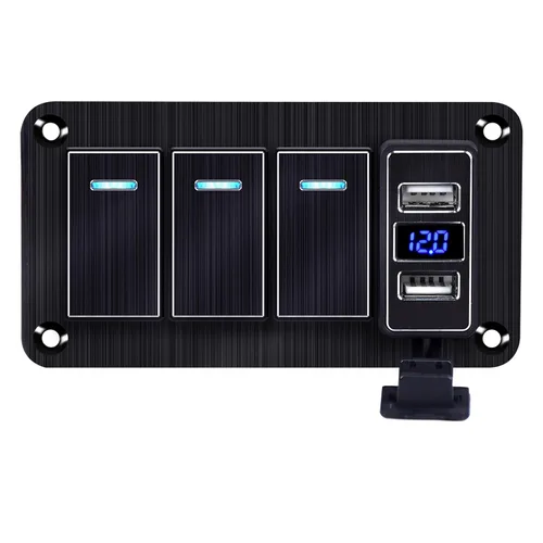 Vista 8 de Panel de interruptor basculante de aluminio de 2 vías, impermeable, precableado con retroiluminación azul, interruptor de palanca