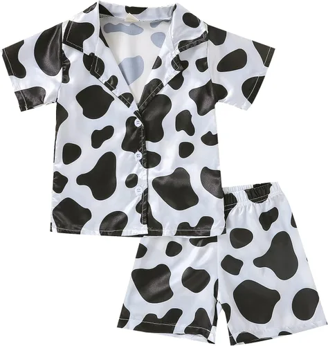 Vista 12 de Conjunto de pijama de satén para bebés y niños pequeños, pijamas de manga larga con botones para niñas 4 de julio