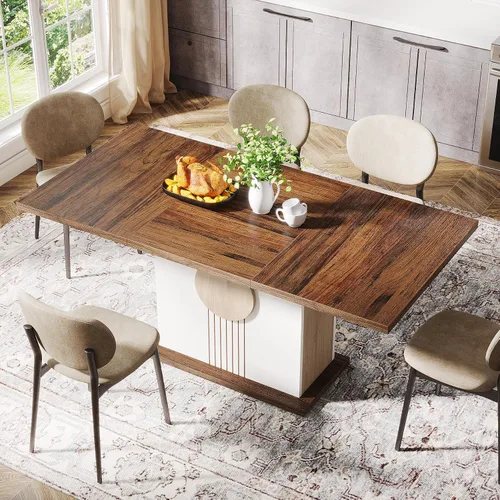 Vista 6 de Tribesigns Mesa de comedor rectangular de 55 pulgadas para 4 a 6 personas, mesa de comedor de madera de granja para cocina, comedor y sala de estar
