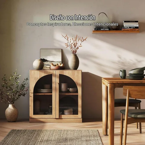 Vista 4 de BELLEZE Centro de entretenimiento modular de 4 piezas con almacenamiento, 2 vitrinas de madera moderna con gabinete arqueado y 2 armarios de puerta
