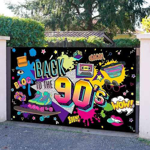 Vista 5 de Irenare Telón de fondo de los años 90 para decoraciones de fiesta, sesión de fotos, cartel colgante retro de regreso a los años 90 para fotografía