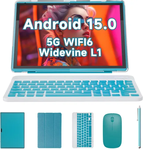 Vista 9 de Tablet de 10 pulgadas 2 en 1 Android 15 tabletas con teclado, tabletas de 10 pulgadas incluyen mouse teclado Stylus Case, 6000mAh 8GB RAM 32GB ROM
