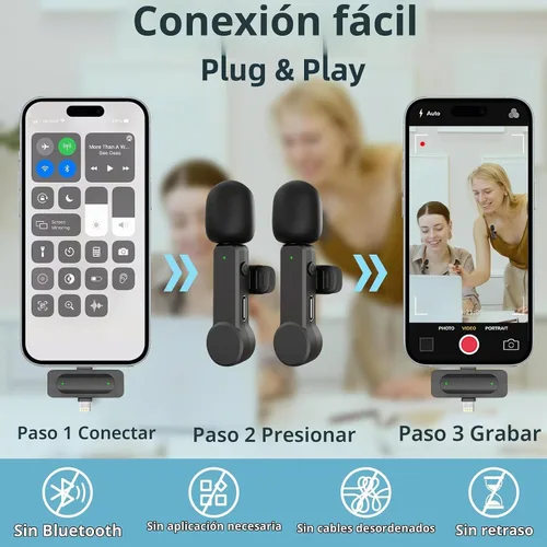 Vista 6 de Micrófono Lavalier inalámbrico para iPhone, Android y iPad, mini micrófono de teléfono con cancelación de ruido, USB C, micrófono de solapa Lav